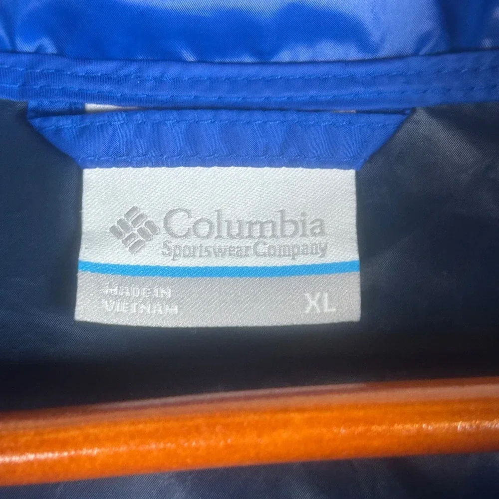 Columbia Mens XL Blue Navy‎ Colorblock Hooded Windbreaker Jacket KM3972 Full Zip